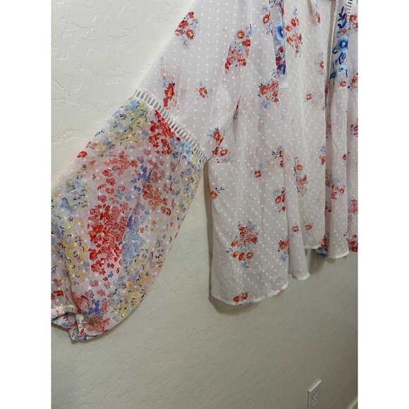 Y2K Boho Western Open Front Cardigan Sz 2X Balloon Sleeves Floral Beachy Travel - Picture 6 of 12